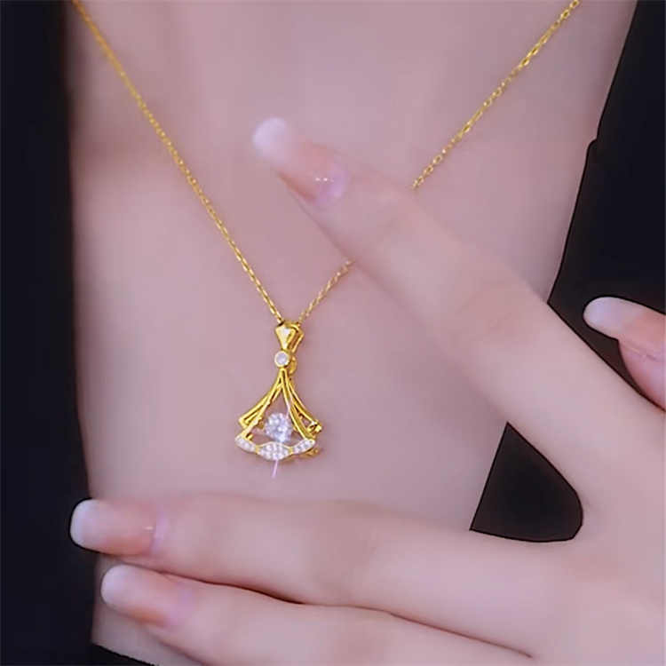 24K Gold Plated Rhinestone Decor Pendant Necklace
